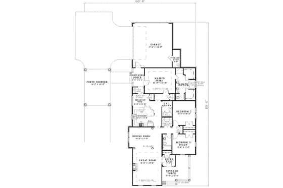 Floor Plan - Main Floor for Southern House Plan #17-2106 - 3 bed, 2 bath