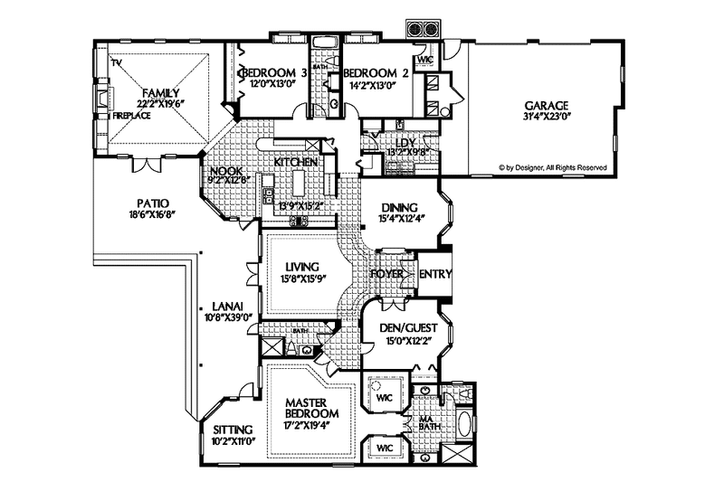 Home Plan - Floor Plan - Main Floor for Ranch House Plan #999-20 - 4 bed, 3 bath
