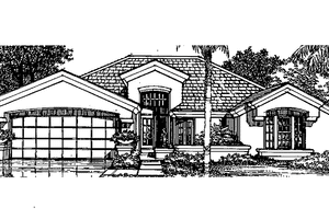 House Plan Design - Exterior - Front Elevation for Mediterranean House Plan #320-1062 - 2 bed, 2 bath