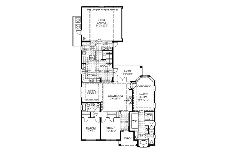 Home Plan - Floor Plan - Main Floor for Ranch House Plan #999-170 - 3 bed, 3.5 bath
