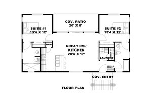 Floor Plan - Main Floor for Adobe / Southwestern House Plan #117-1032 - 2 bed, 2 bath