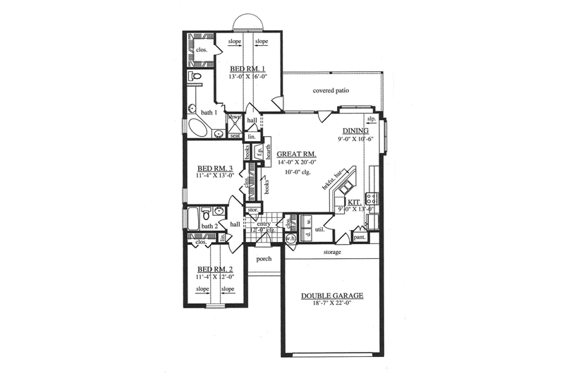 Dream House Plan - Floor Plan - Main Floor for Traditional House Plan #42-725 - 3 bed, 2 bath