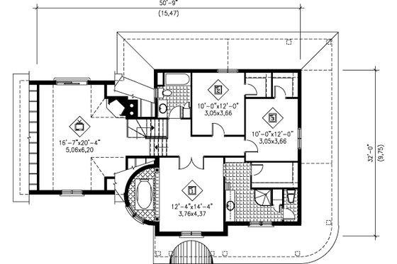Floor Plan - Upper Floor for European House Plan #25-269 - 3 bed, 2.5 bath