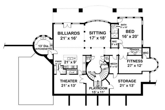 Floor Plan - Lower Floor for Classical House Plan #119-363 - 5 bed, 7 bath