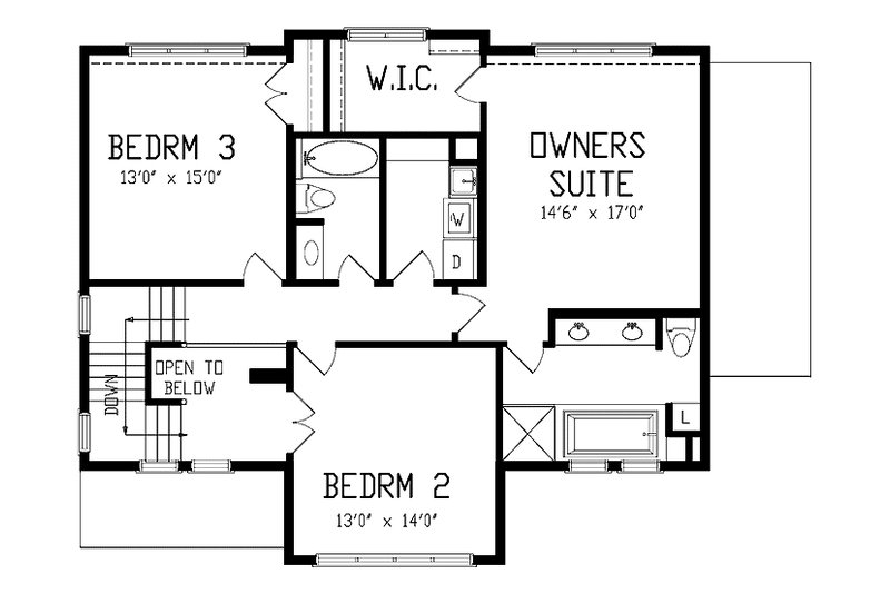House Blueprint - Floor Plan - Upper Floor for Mediterranean House Plan #320-1464 - 3 bed, 2.5 bath