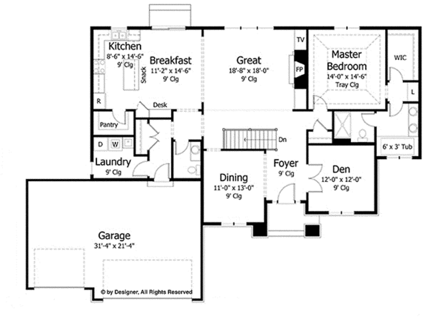 House Plan Design - European Floor Plan - Main Floor Plan #51-977