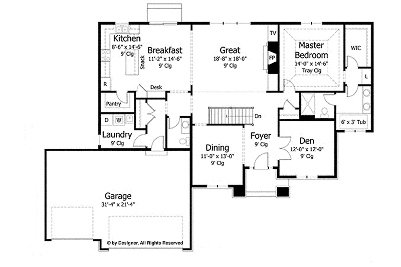 Home Plan - Floor Plan - Main Floor for European House Plan #51-977 - 1 bed, 1.5 bath