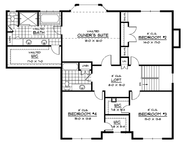 Home Plan - Traditional Floor Plan - Upper Floor Plan #51-662