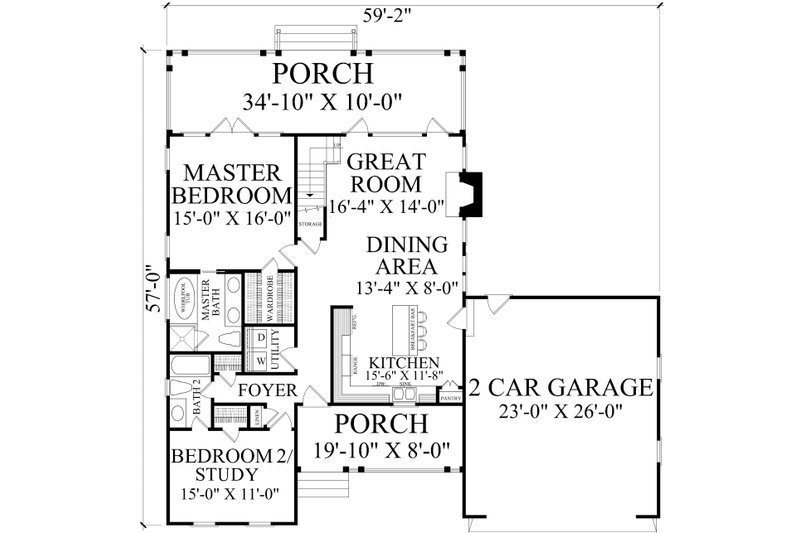 House Design - Floor Plan - Main Floor for Cottage House Plan #137-396 - 4 bed, 4 bath