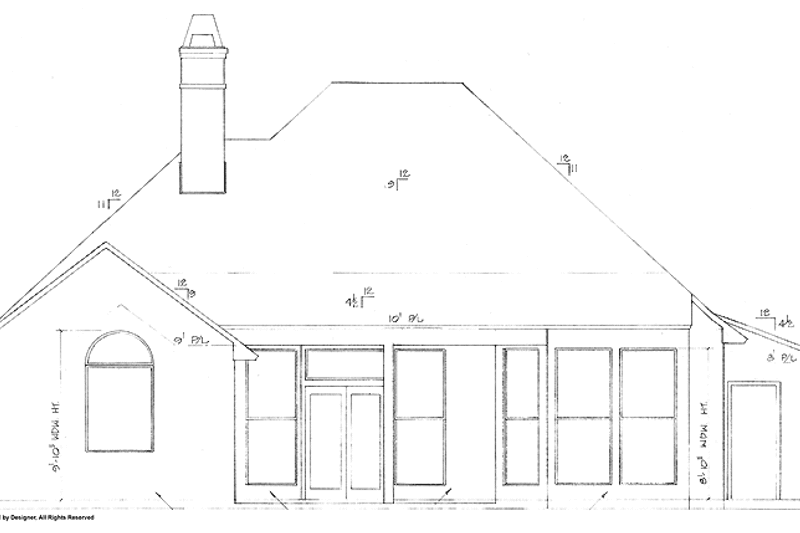Home Plan - Exterior - Rear Elevation for European House Plan #301-129 - 3 bed, 2 bath