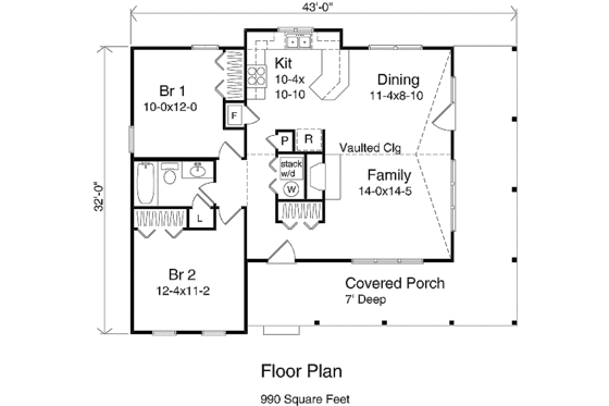 Country cottage house plan, main level floor plan