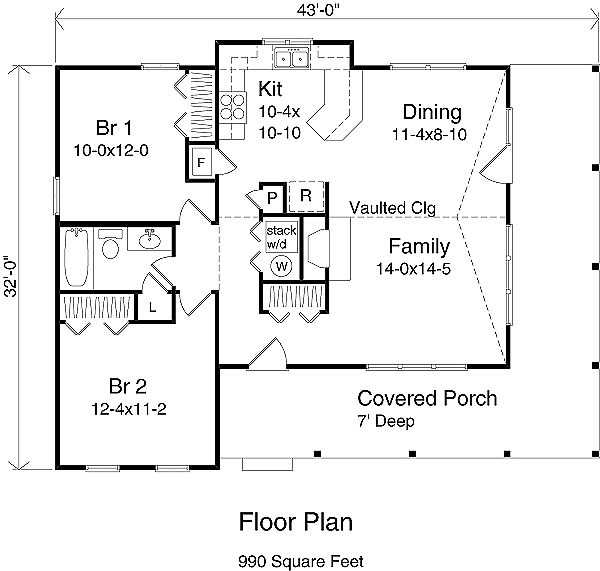 House Blueprint - Country cottage house plan, main level floor plan