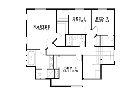 Floor Plan - Upper Floor for Contemporary House Plan #943-49 - 4 bed, 2.5 bath