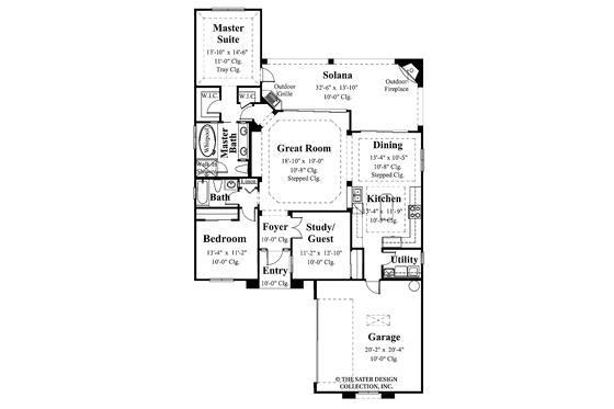 Floor Plan - Main Floor for Mediterranean House Plan #930-393 - 2 bed, 2 bath
