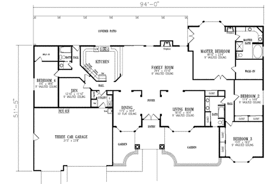Floor Plan - Main Floor for Adobe / Southwestern House Plan #1-827 - 4 bed, 3 bath