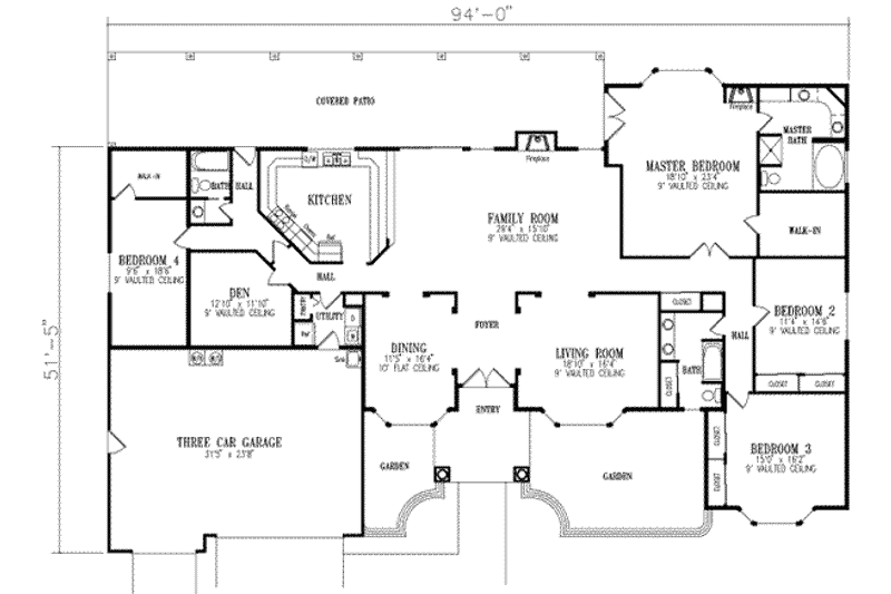 Architectural House Design - Floor Plan - Main Floor for Adobe / Southwestern House Plan #1-827 - 4 bed, 3 bath