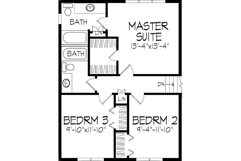 Architectural House Design - Floor Plan - Upper Floor for Colonial House Plan #51-706 - 3 bed, 2.5 bath