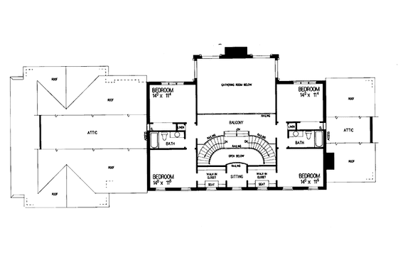 Floor Plan - Upper Floor for Classical House Plan #72-857 - 5 bed, 3 bath
