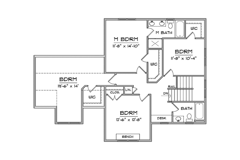 House Blueprint - Floor Plan - Upper Floor for Prairie House Plan #981-18 - 3 bed, 2.5 bath