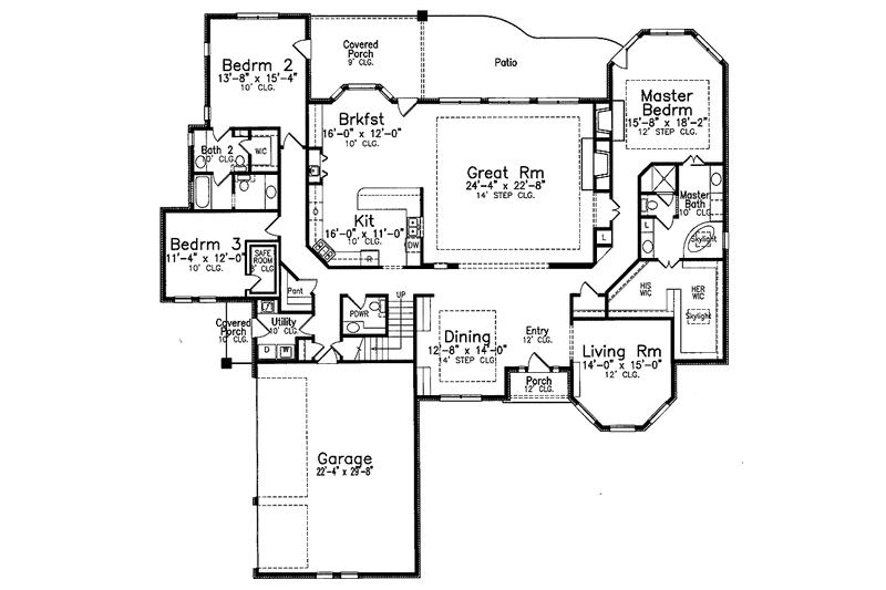 House Design - Floor Plan - Main Floor for Traditional House Plan #52-243 - 3 bed, 2.5 bath