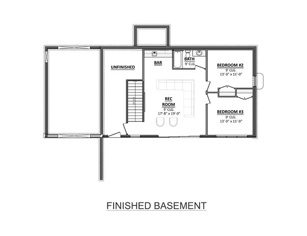 House Design - Floor Plan - Lower Floor for Country House Plan #1089-55 - 3 bed, 2.5 bath