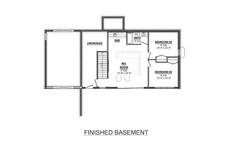 Dream House Plan - Floor Plan - Lower Floor for Country House Plan #1089-55 - 3 bed, 2.5 bath