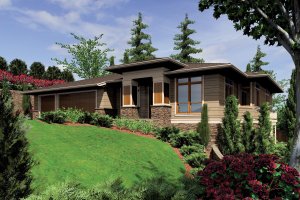 House Blueprint - Prairie Exterior - Front Elevation Plan #48-605