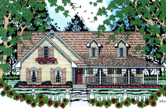 Exterior - Front Elevation for Country House Plan #42-370 - 3 bed, 2 bath