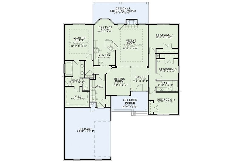 European Style House Plan - 4 Beds 2 Baths 1930 Sq/Ft Plan #17-1114 ...