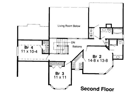 Floor Plan - Upper Floor for Traditional House Plan #312-233 - 4 bed, 3.5 bath
