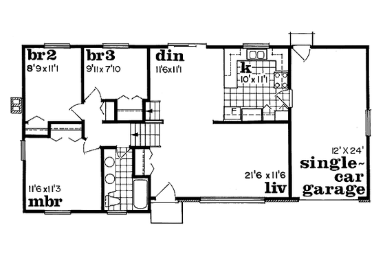 Floor Plan - Main Floor for Traditional House Plan #47-112 - 3 bed, 1 bath