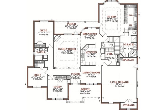 Floor Plan - Main Floor for Traditional House Plan #63-196 - 3 bed, 2.5 bath