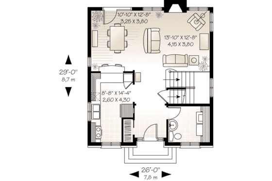 Floor Plan - Main Floor for European House Plan #23-548 - 3 bed, 1.5 bath