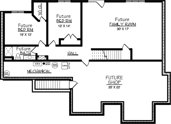 House Plan Design - European Floor Plan - Lower Floor Plan #320-1486