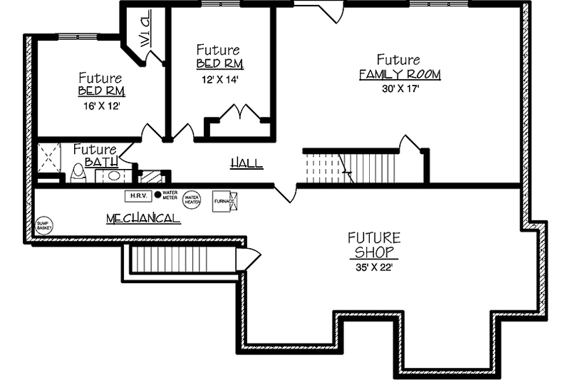 Home Plan - Floor Plan - Lower Floor for European House Plan #320-1486 - 1 bed, 1.5 bath