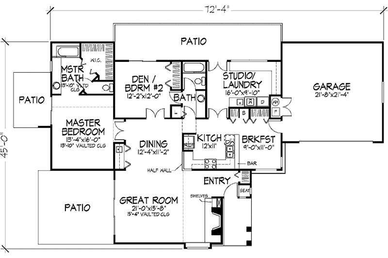 Home Plan - Floor Plan - Main Floor for Classical House Plan #320-559 - 1 bed, 2 bath