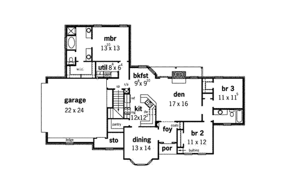 Floor Plan - Main Floor for European House Plan #16-276 - 3 bed, 2 bath