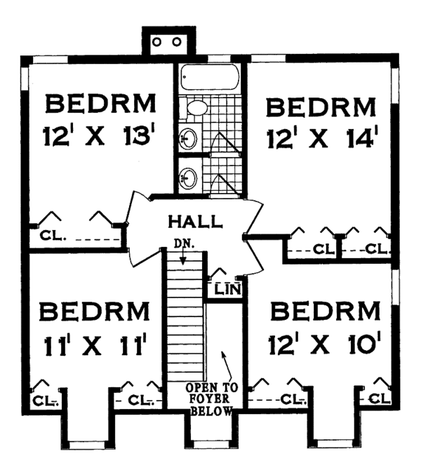 House Design - Colonial Floor Plan - Upper Floor Plan #3-254