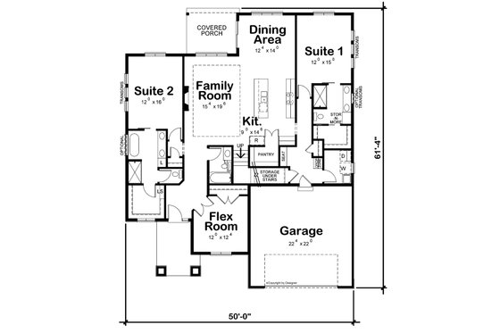 Floor Plan - Main Floor for Modern House Plan #20-2495 - 2 bed, 3 bath