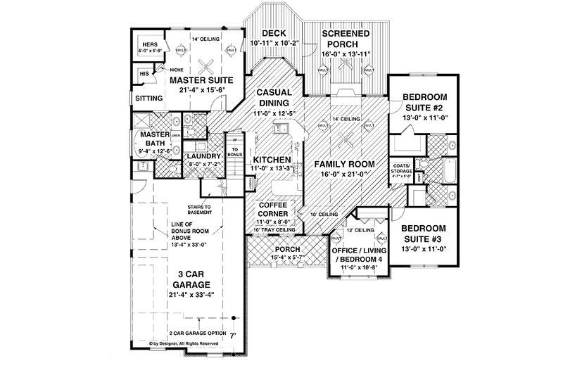 House Blueprint - Floor Plan - Main Floor for Craftsman House Plan #56-685 - 3 bed, 2.5 bath