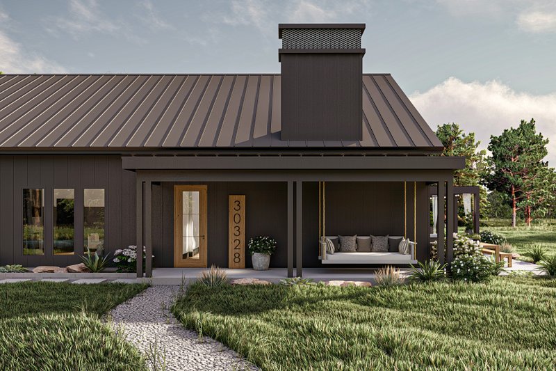 House Plan Design - Exterior - Covered Porch for Barndominium House Plan #455-542 - 3 bed, 4.5 bath