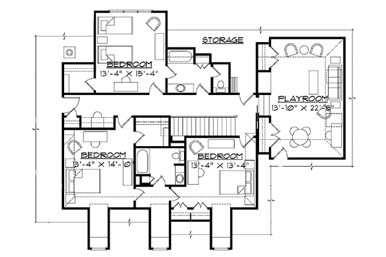 Floor Plan - Upper Floor for Southern House Plan #1054-13 - 4 bed, 3 bath