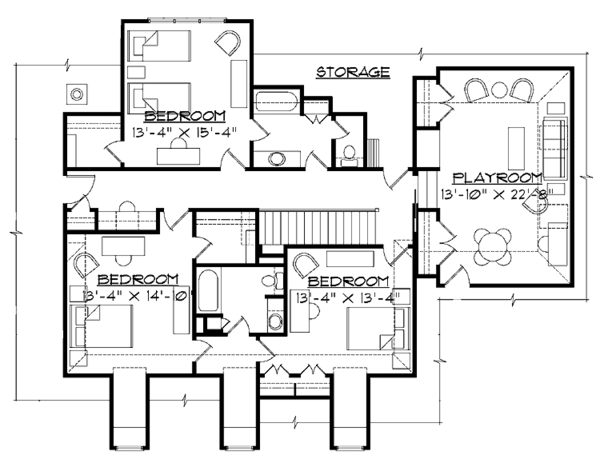 Southern Floor Plan - Upper Floor Plan #1054-13