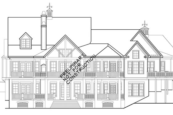 Exterior - Rear Elevation for European House Plan #927-966 - 4 bed, 4.5 bath