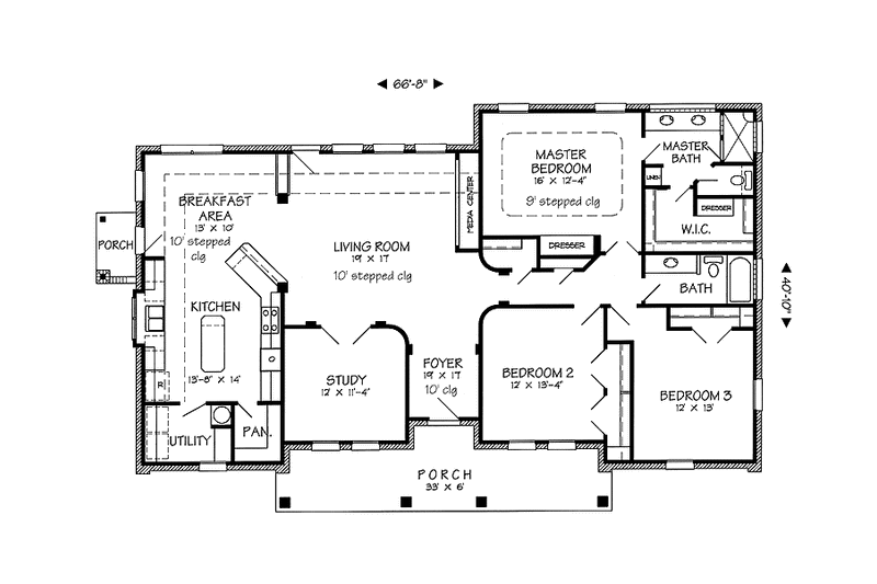 Home Plan - Floor Plan - Main Floor for Country House Plan #968-4 - 3 bed, 2 bath