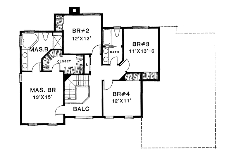 Dream House Plan - Floor Plan - Upper Floor for Colonial House Plan #1001-78 - 4 bed, 2.5 bath