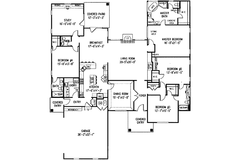 Architectural House Design - Floor Plan - Main Floor for Traditional House Plan #11-122 - 5 bed, 3.5 bath