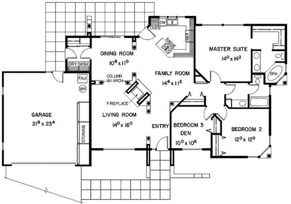 Dream House Plan - Adobe / Southwestern Floor Plan - Main Floor Plan #60-978