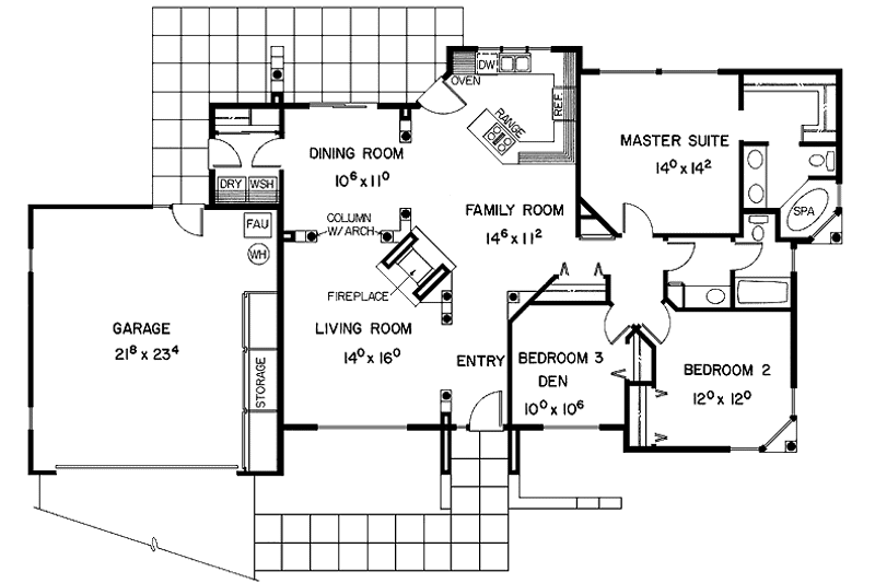 Home Plan - Floor Plan - Main Floor for Adobe / Southwestern House Plan #60-978 - 3 bed, 2 bath