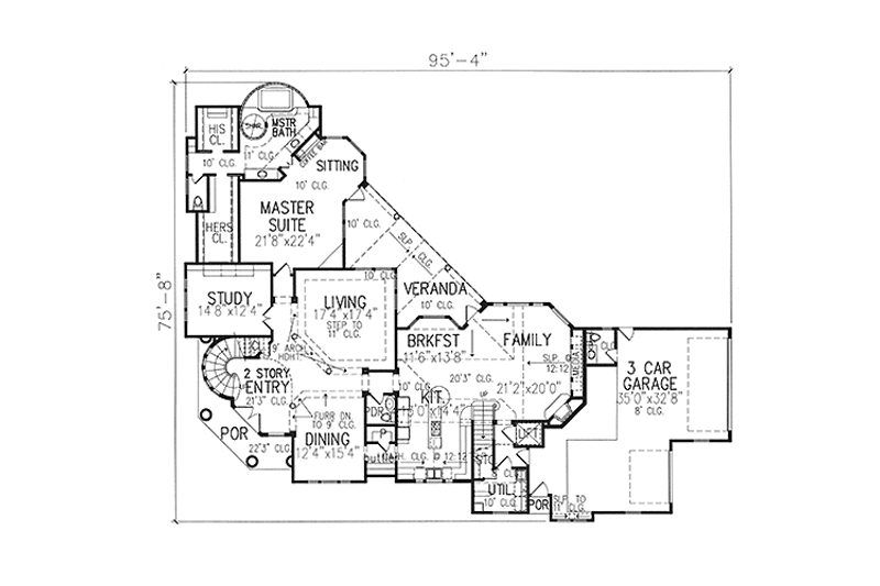 House Blueprint - Floor Plan - Main Floor for European House Plan #1021-8 - 4 bed, 3 bath